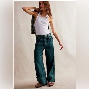 Free people Teal Wide-Leg Pants